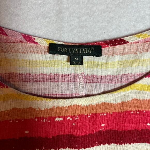 For Cynthia Multi-Colored Linen Blend Top Ruffle Bottom Sleeves Oversized Size M - Picture 4 of 7